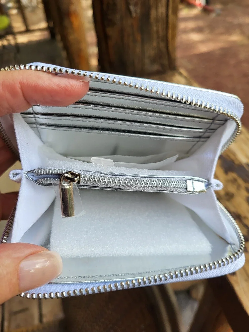 Swarovski Silver Metallic Mirror Finish, Crystals Embellished Zip Around Wallet.